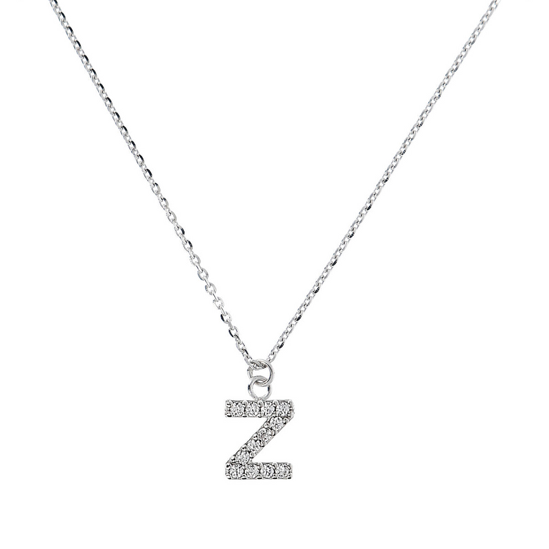 Fine necklace with SMALL initial in zirconia