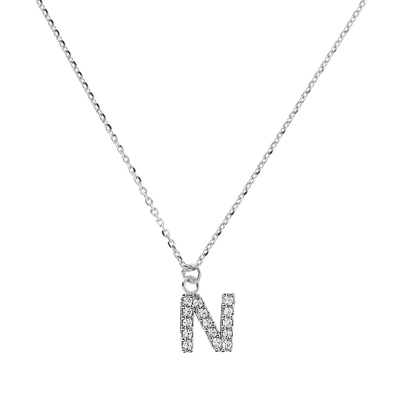 Fine necklace with SMALL initial in zirconia