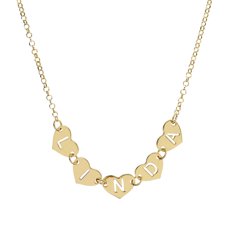 Necklace with perforated hearts with letters