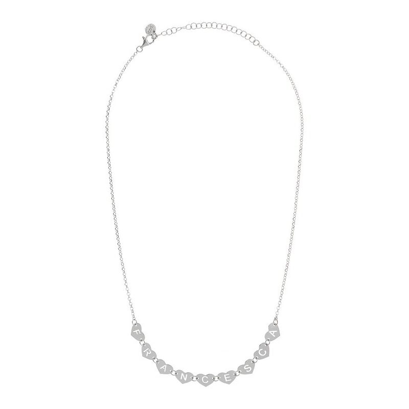 Necklace with perforated hearts with letters
