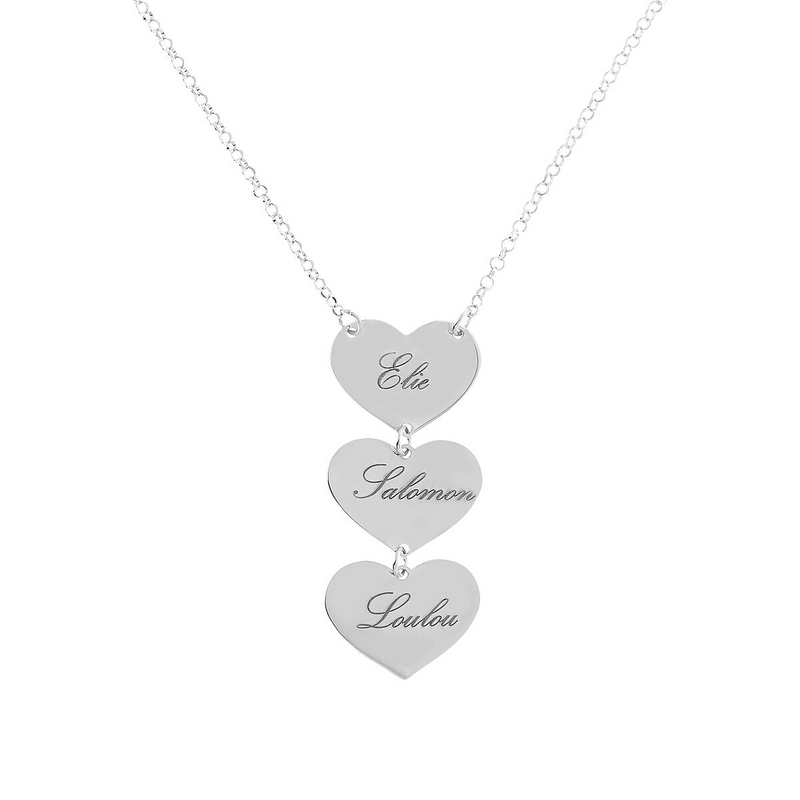 Necklace with engraved vertical hearts