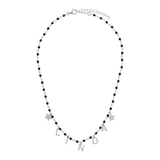 Rosary necklace with colored stones and hanging letters