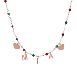 Rosary necklace with colored stones and hanging letters