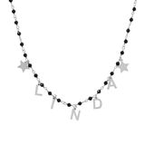 Rosary necklace with colored stones and hanging letters