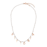 Rosary necklace with colored stones and hanging letters