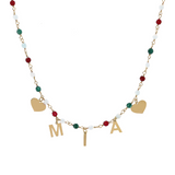 Rosary necklace with colored stones and hanging letters