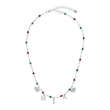 Rosary necklace with colored stones and hanging letters