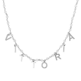 Rosary necklace with colored stones and hanging letters