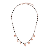 Rosary necklace with colored stones and hanging letters