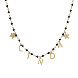 Rosary necklace with colored stones and hanging letters