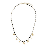 Rosary necklace with colored stones and hanging letters