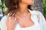 Rosary necklace with colored stones and hanging letters