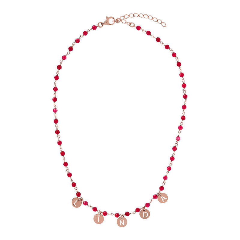 Rosary Necklace with Colored Stones and Pendant Pierced Rounds
