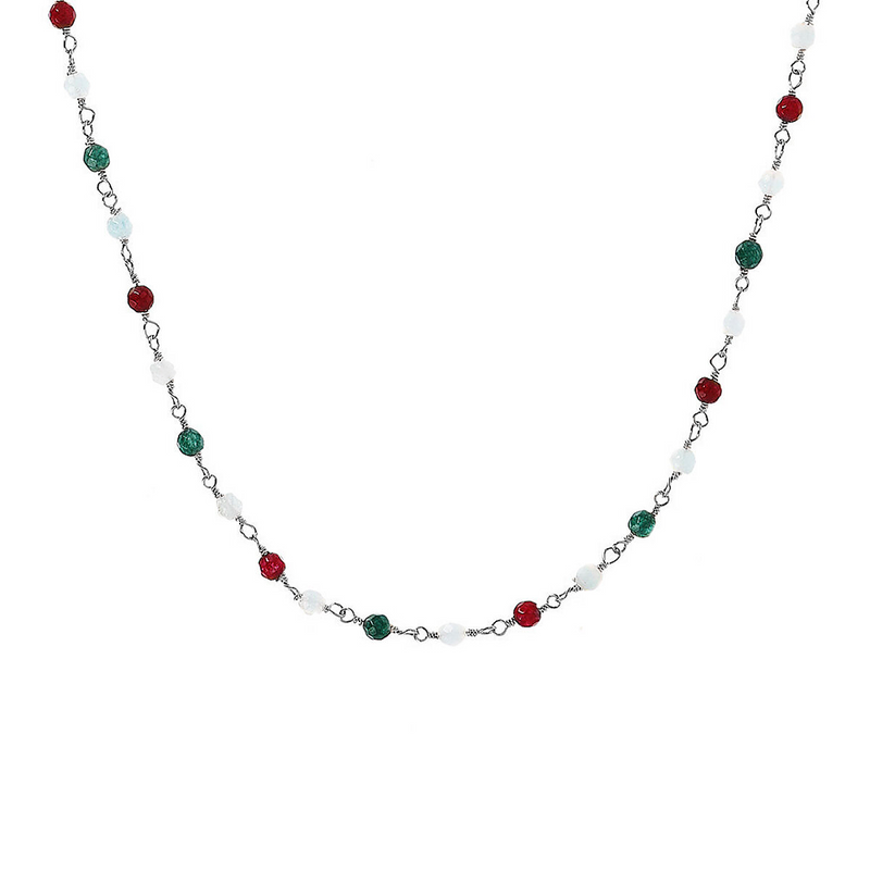 Rosary necklace with colored stones