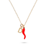 Red Horn and Initial Necklace