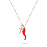 Red Horn and Initial Necklace