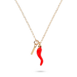 Red Horn and Initial Necklace