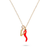Red Horn and Initial Necklace