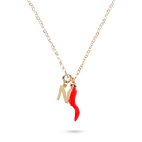 Red Horn and Initial Necklace