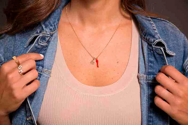 Red Horn and Initial Necklace
