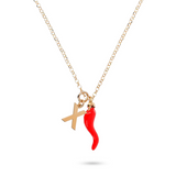 Red Horn and Initial Necklace