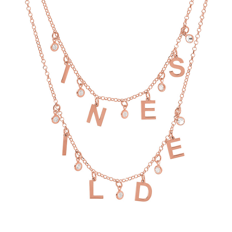 Personalized necklace with double name and diamond settings