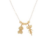 Necklace with two doll pendants and engravings