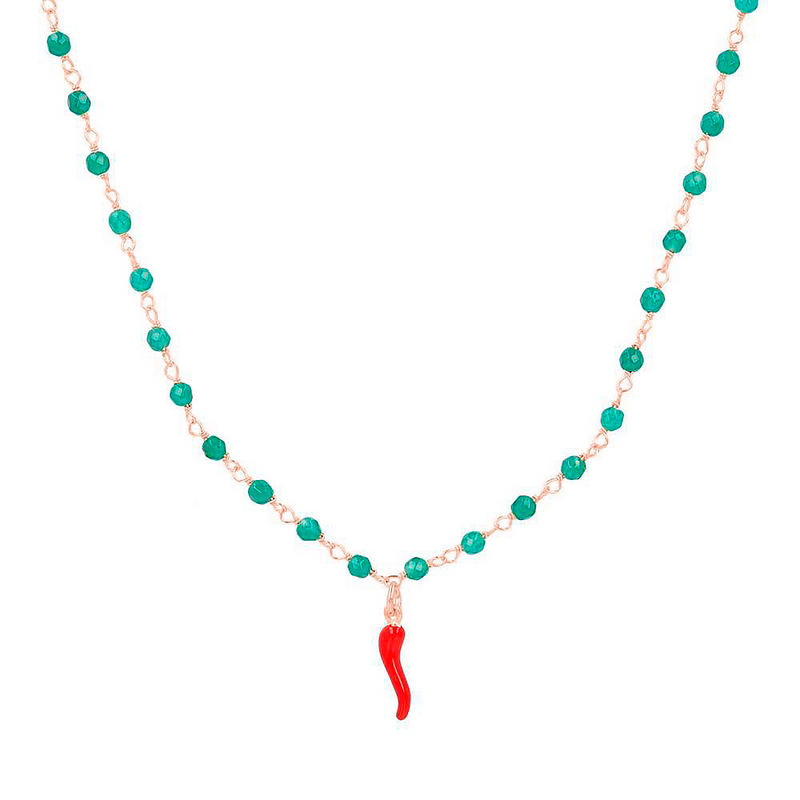 rosary necklace with red horn