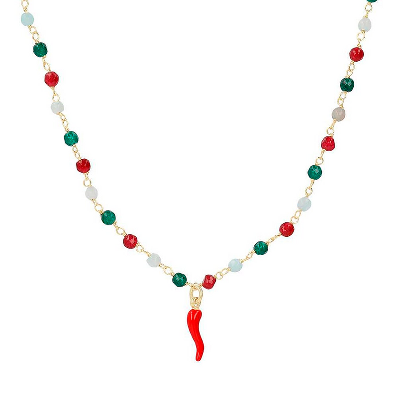 rosary necklace with red horn