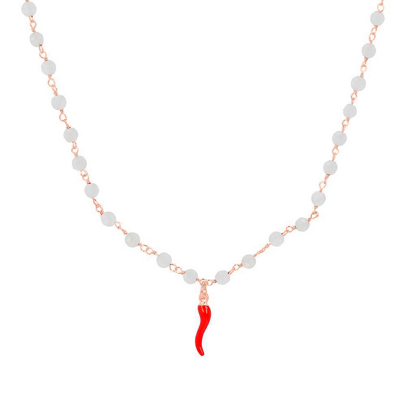 rosary necklace with red horn