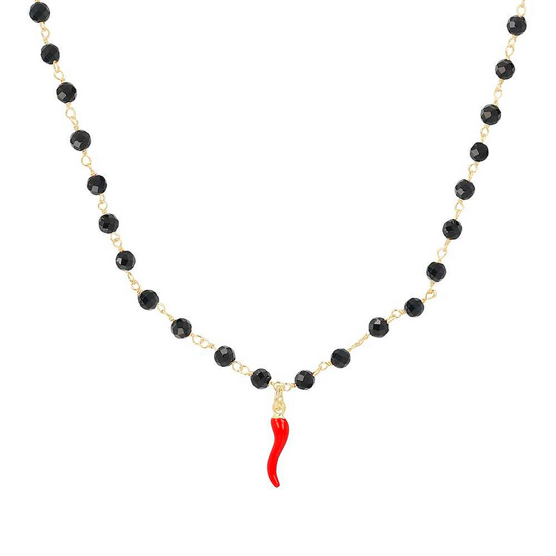 rosary necklace with red horn