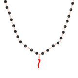 rosary necklace with red horn