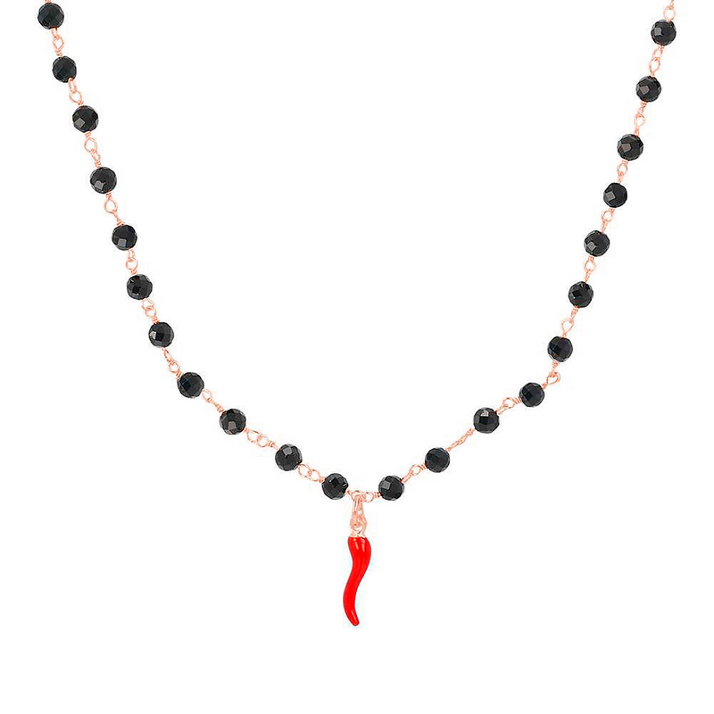 rosary necklace with red horn