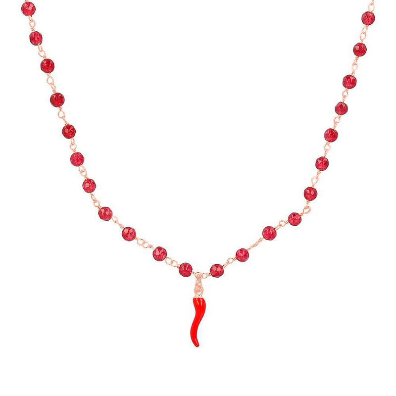 rosary necklace with red horn