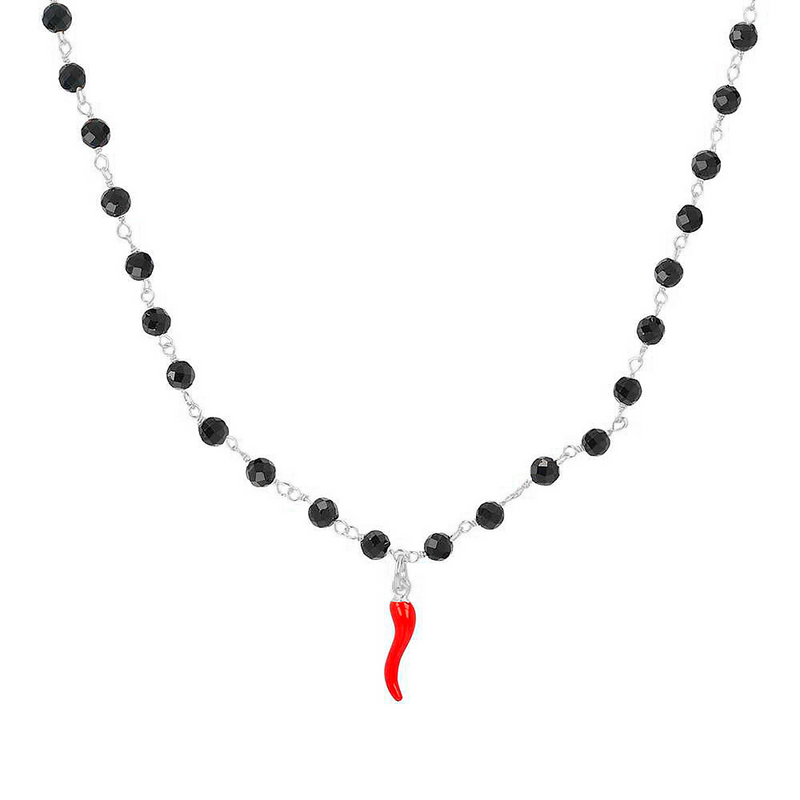 rosary necklace with red horn