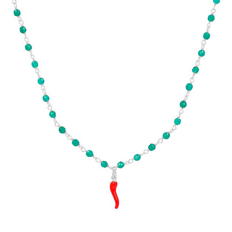 rosary necklace with red horn