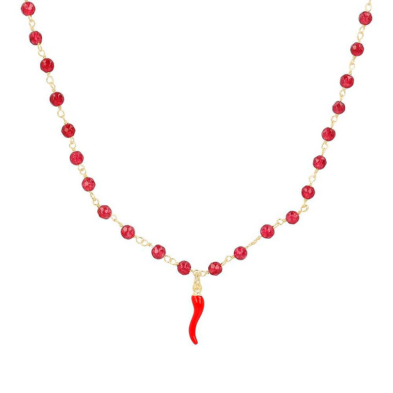 rosary necklace with red horn