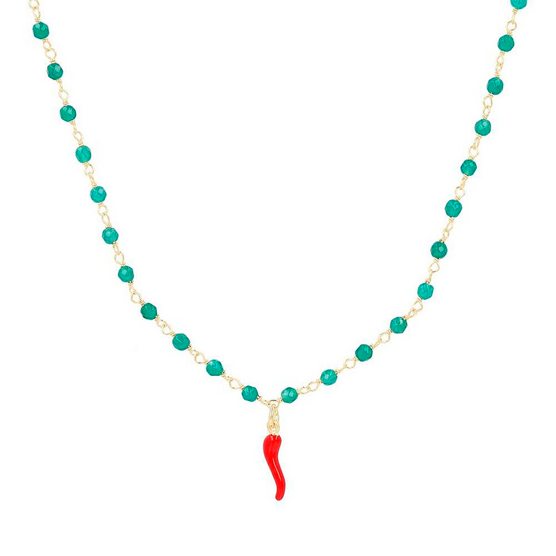 rosary necklace with red horn