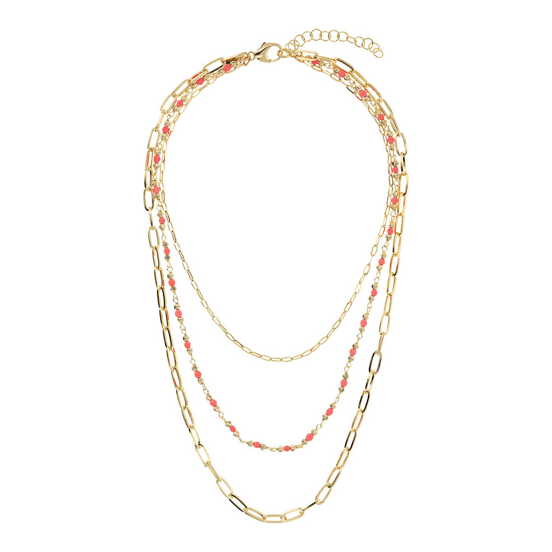 EXCLUSIVE: 3-row necklace with colored stones