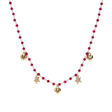 Rosary Necklace with Pendant Stars and Hearts in Zirconia