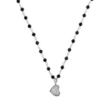 Rosary necklace with zirconia pendant: iron, cross and heart