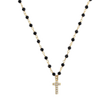 Rosary necklace with zirconia pendant: iron, cross and heart