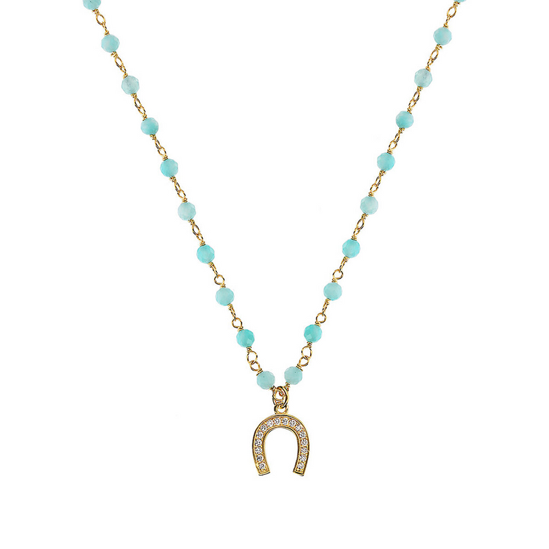 Rosary necklace with zirconia pendant: iron, cross and heart