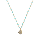 Rosary necklace with zirconia pendant: iron, cross and heart