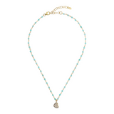 Rosary necklace with zirconia pendant: iron, cross and heart