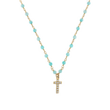 Rosary necklace with zirconia pendant: iron, cross and heart