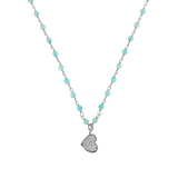 Rosary necklace with zirconia pendant: iron, cross and heart