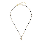 Rosary necklace with zirconia pendant: iron, cross and heart