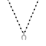 Rosary necklace with zirconia pendant: iron, cross and heart