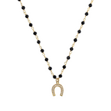 Rosary necklace with zirconia pendant: iron, cross and heart